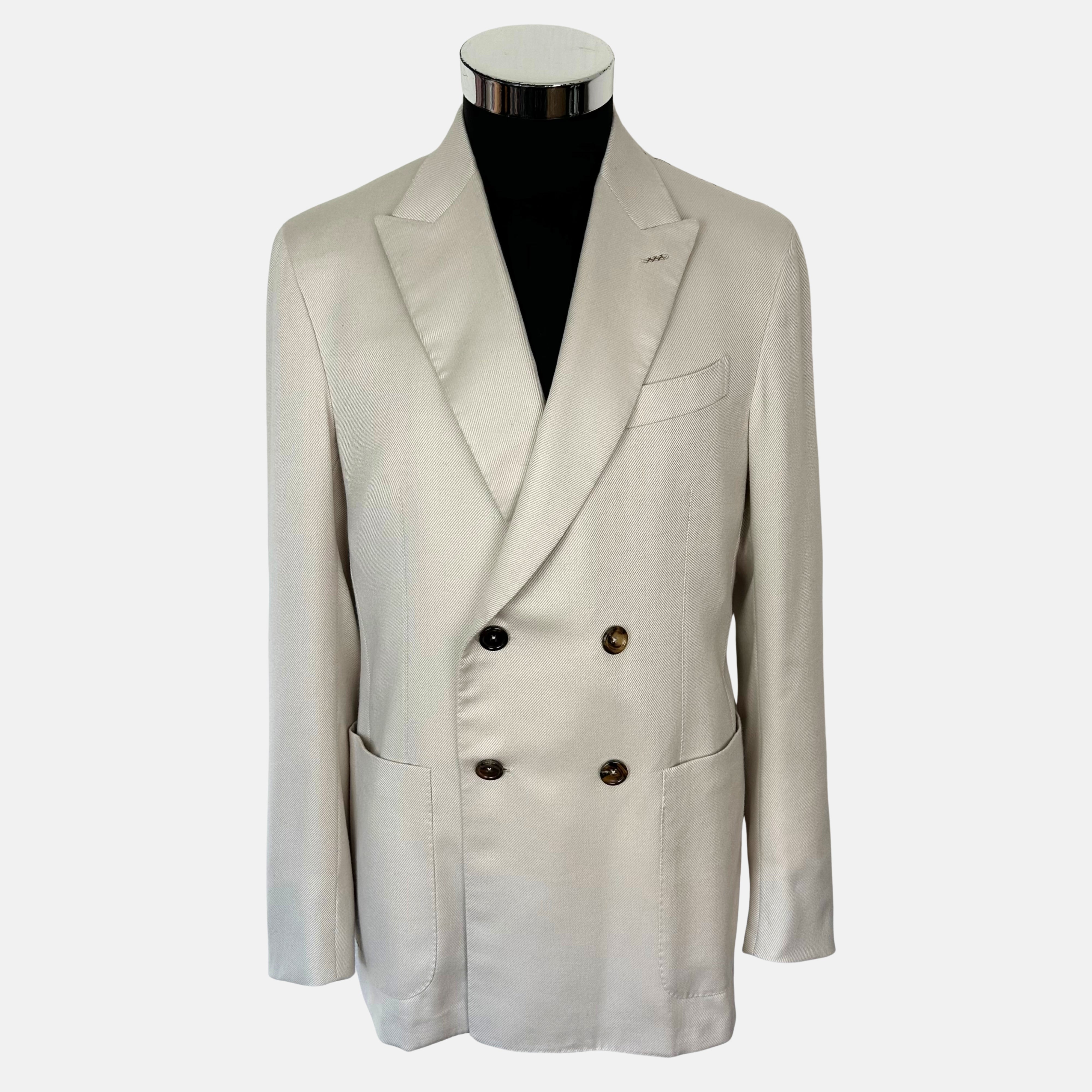 Ecru Double Breasted Blazer made of Cotton/Silk/Cashmere (EU 48)