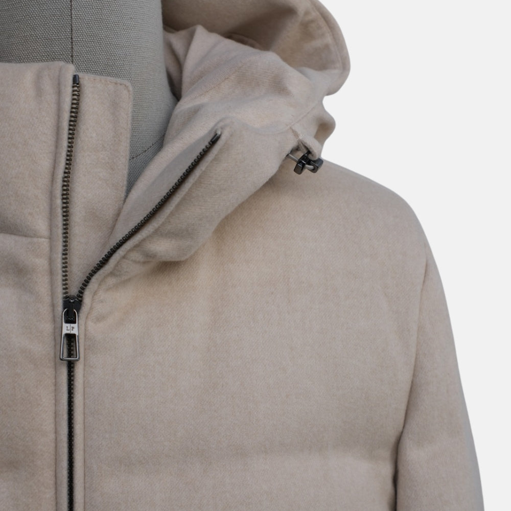 Beige Down Jacket "C.O.L.D." made of Cashmere (L)