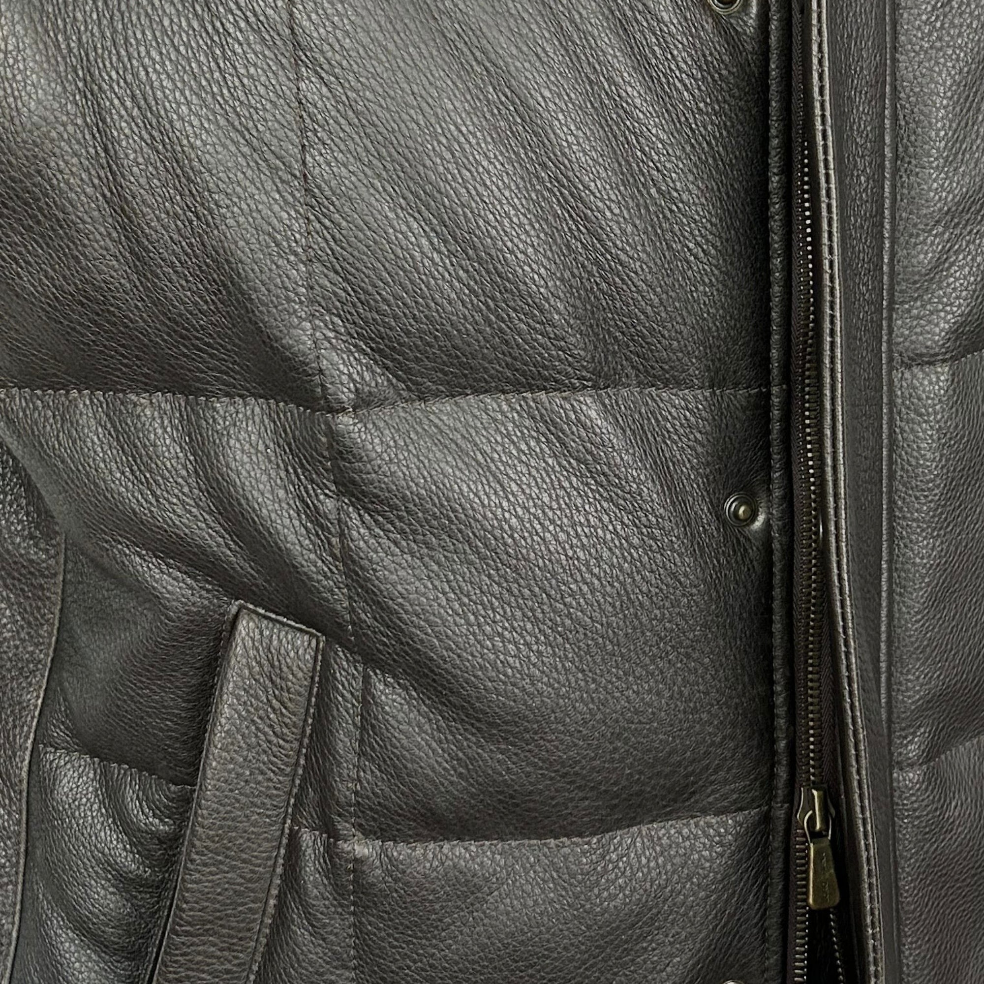 Dark Brown Down Vest made of Leather (L)