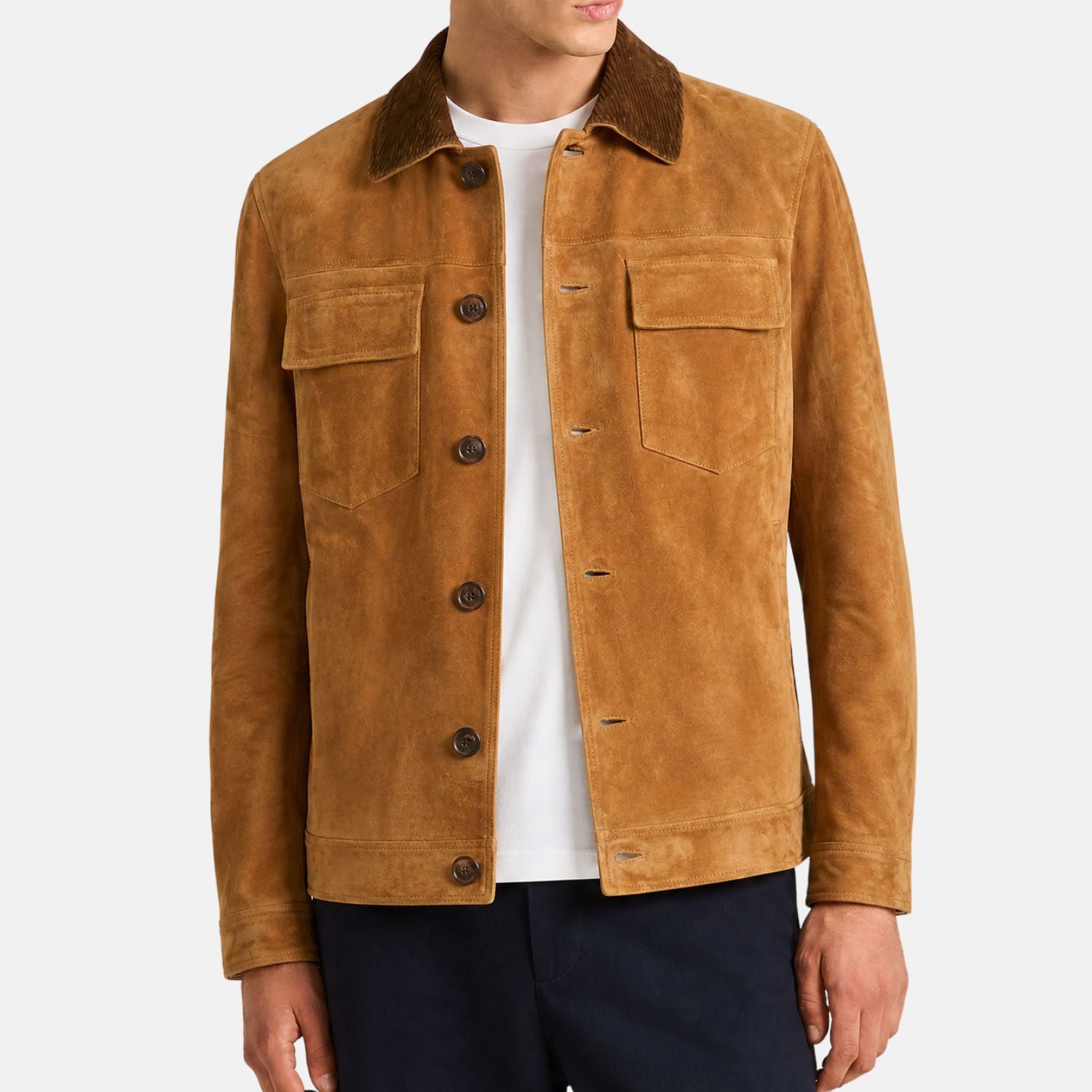 Camel Suede Calfskin Trucker Jacket (EU 48)