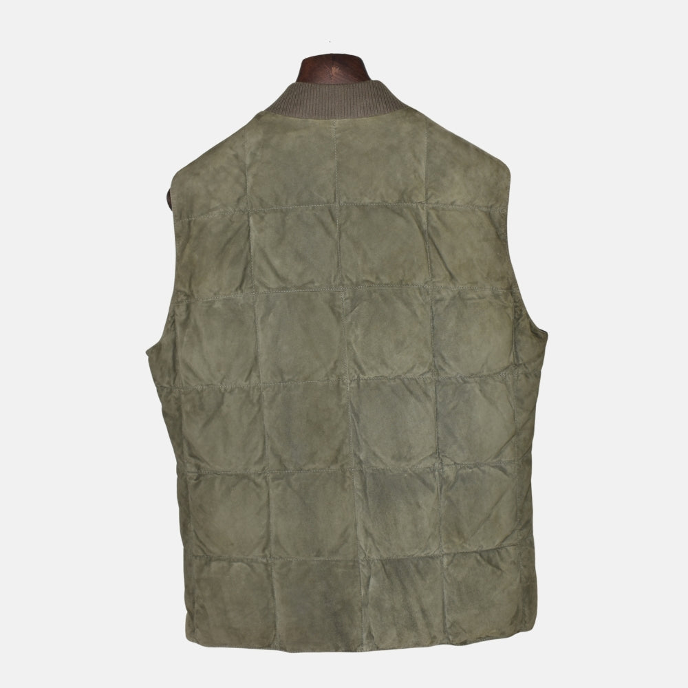 Olive Reversible Suede Down Vest (M)