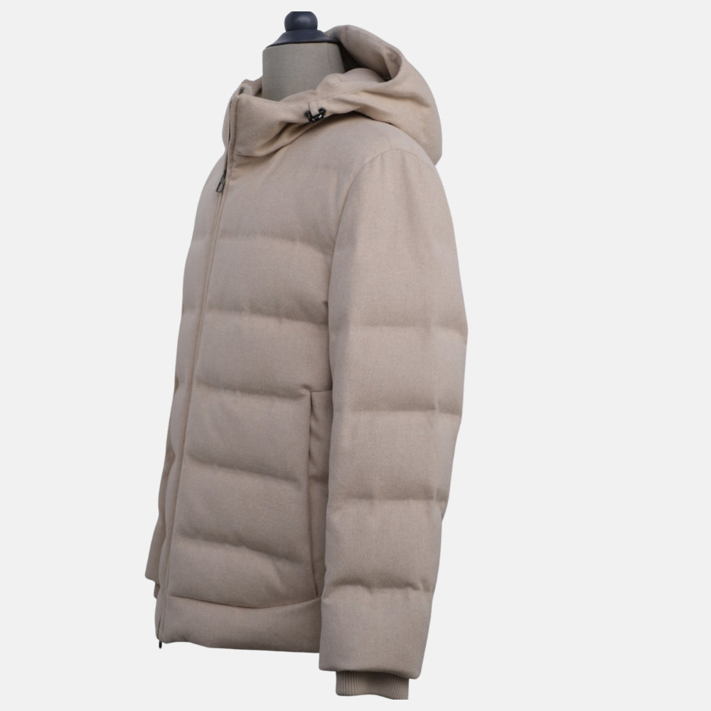 Beige Down Jacket "C.O.L.D." made of Cashmere (L)