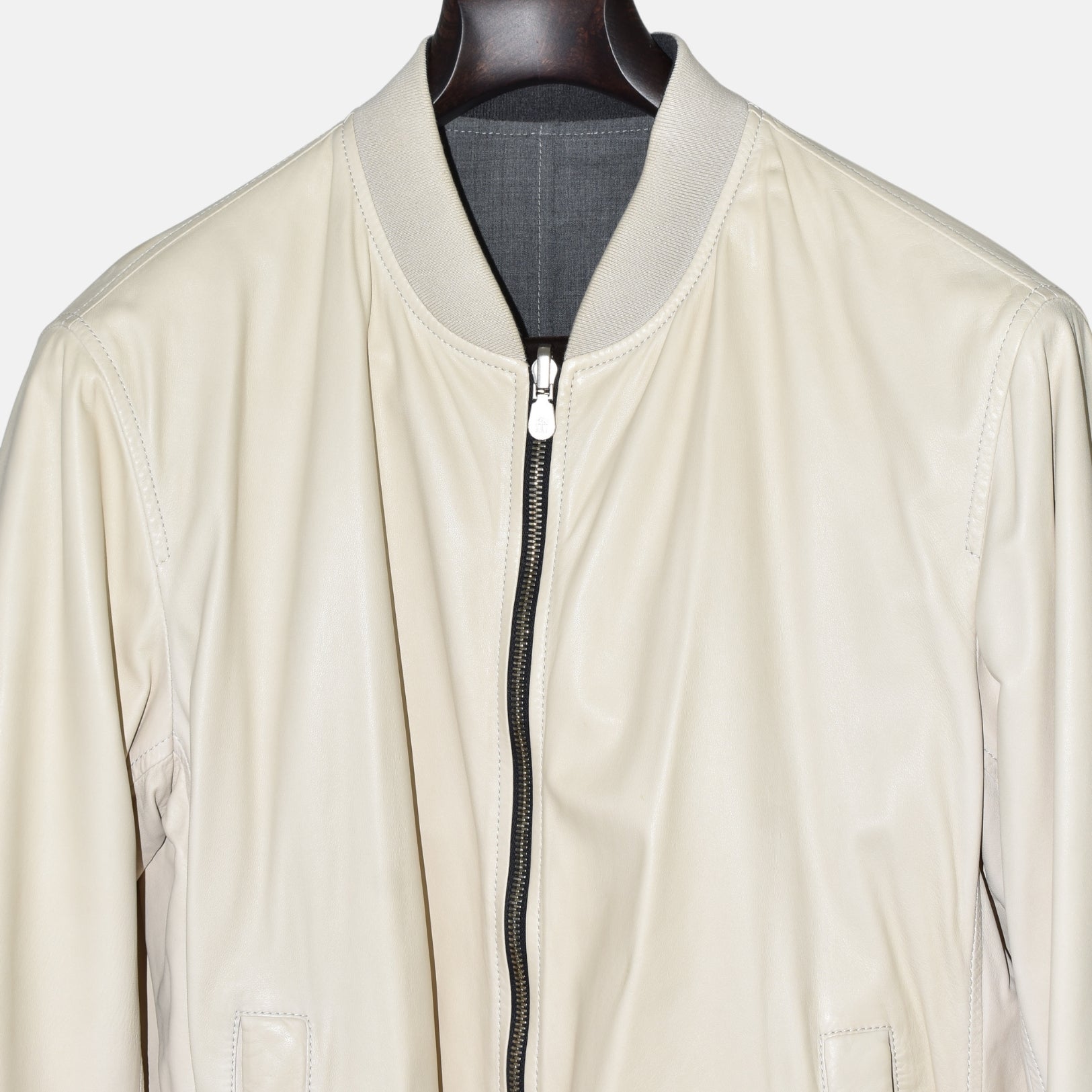 Off-White/ Grey Reversible Leather Jacket (L)