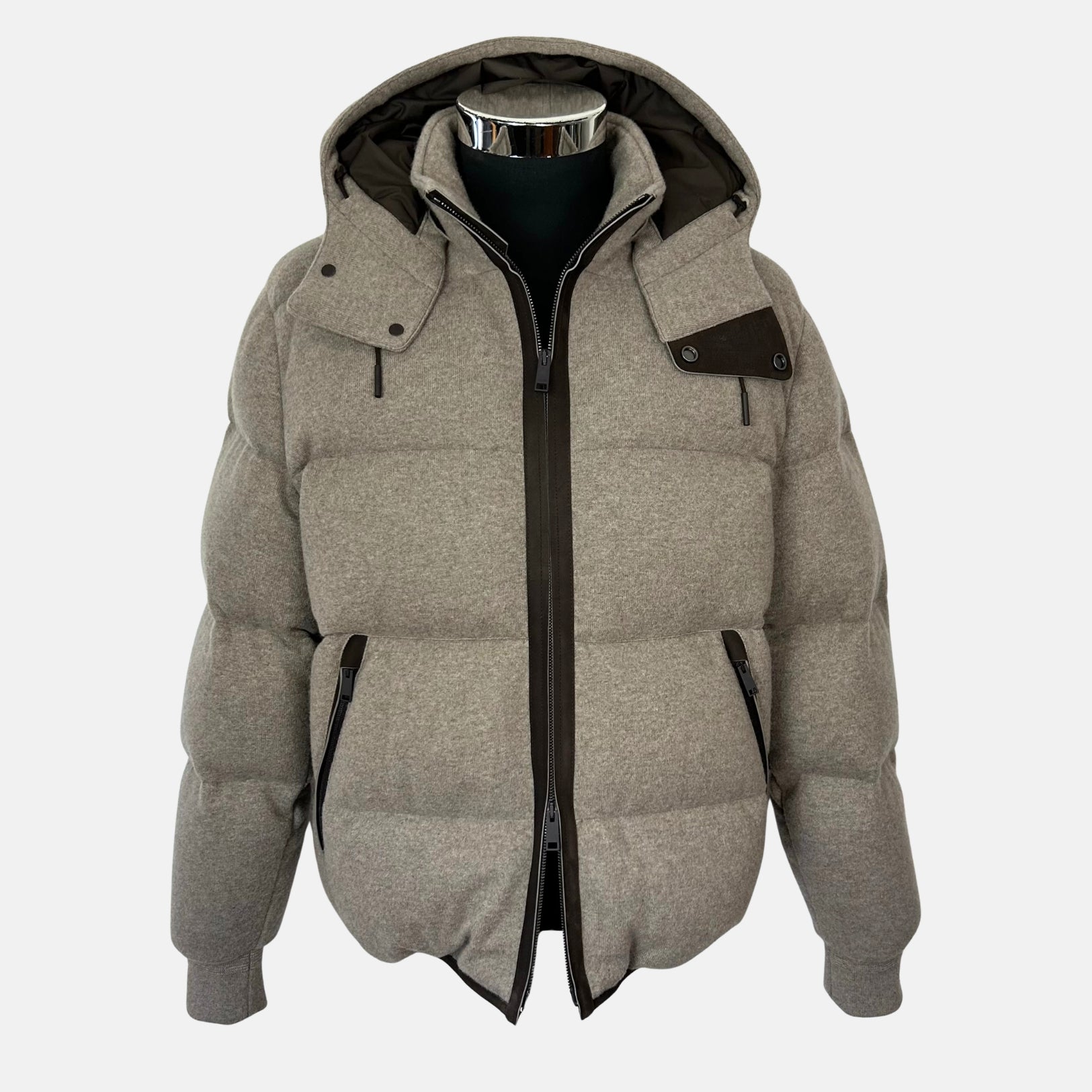 Greige Down Bomber Jacket made of Cashmere (EU 48)