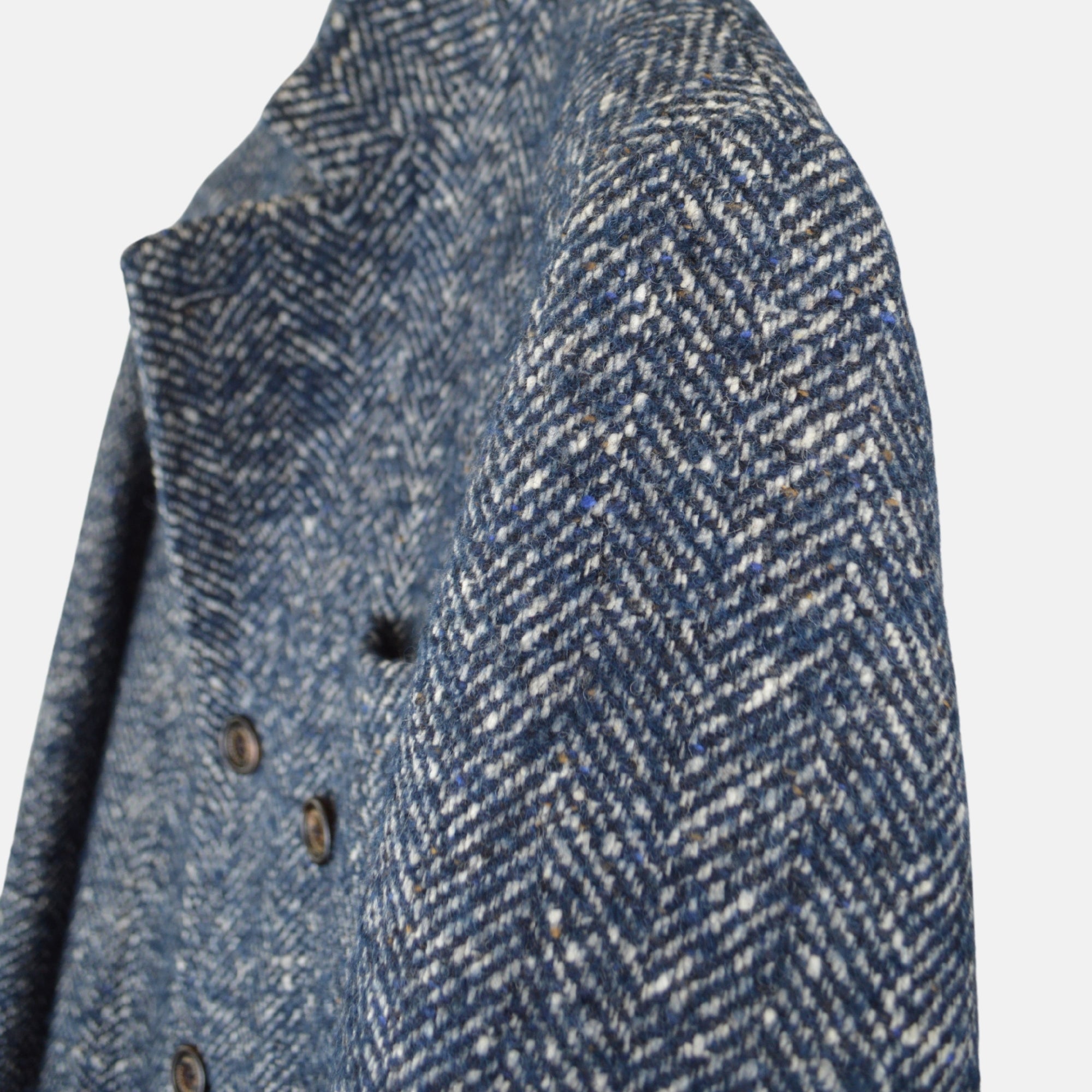 Blue/White Patterned Coat made of Virgin Wool/Cashmere (XL)