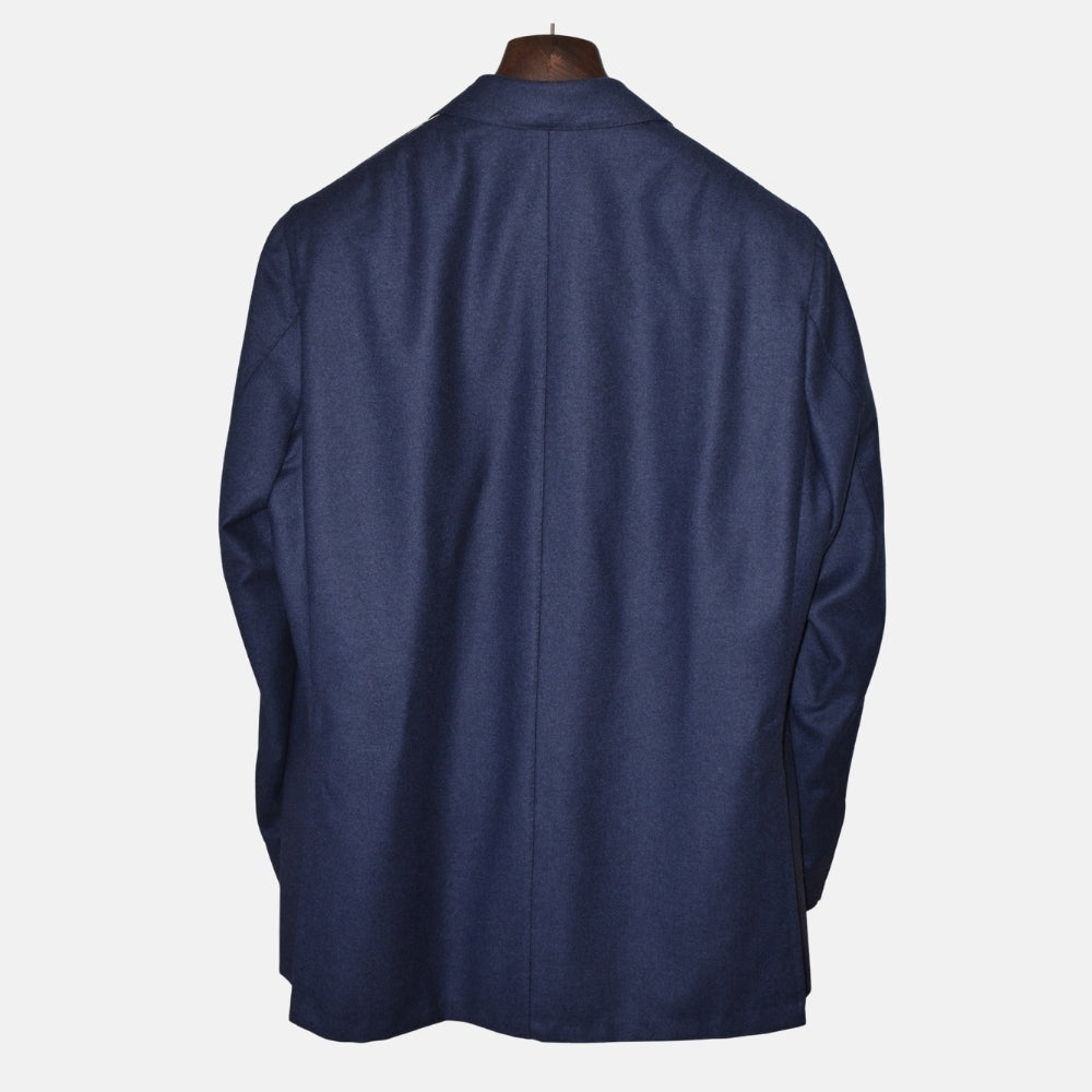 Blauer zweireihiger Flanell-Wollblazer (EU 54)