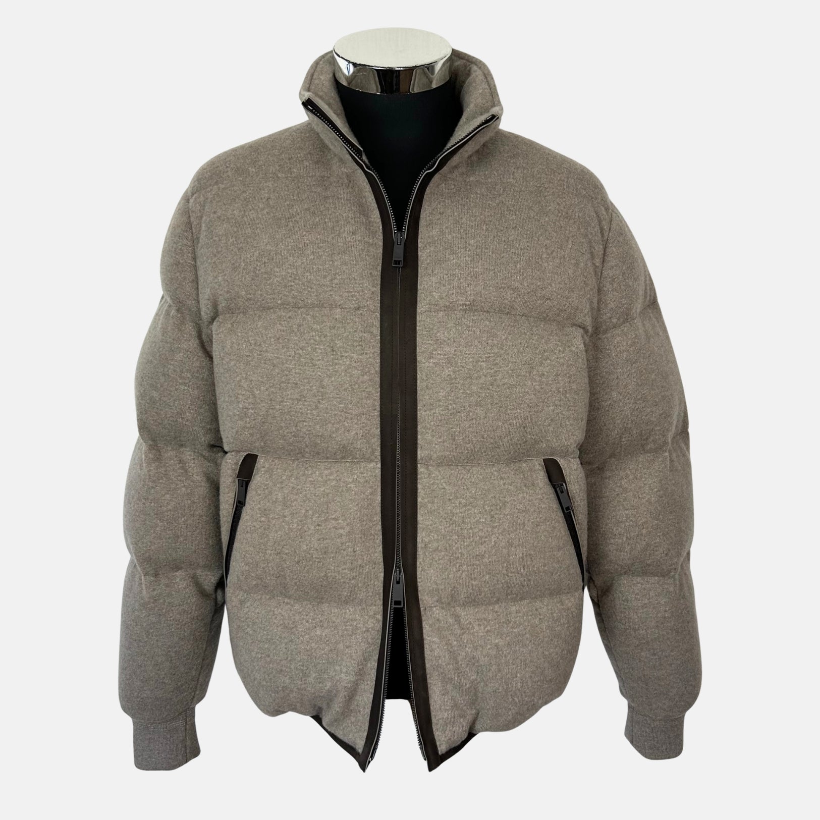 Greige Down Bomber Jacket made of Cashmere (EU 48)