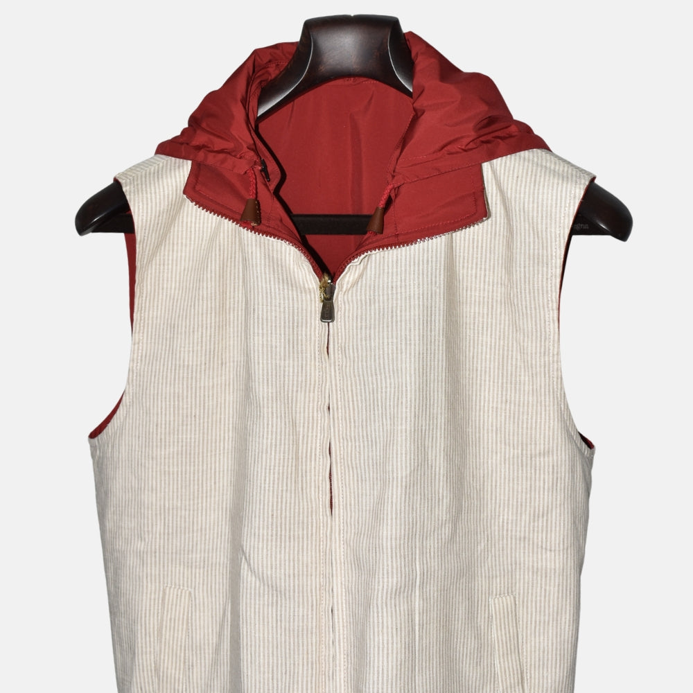Red-Offwhite/Striped Reversible Vest (S)