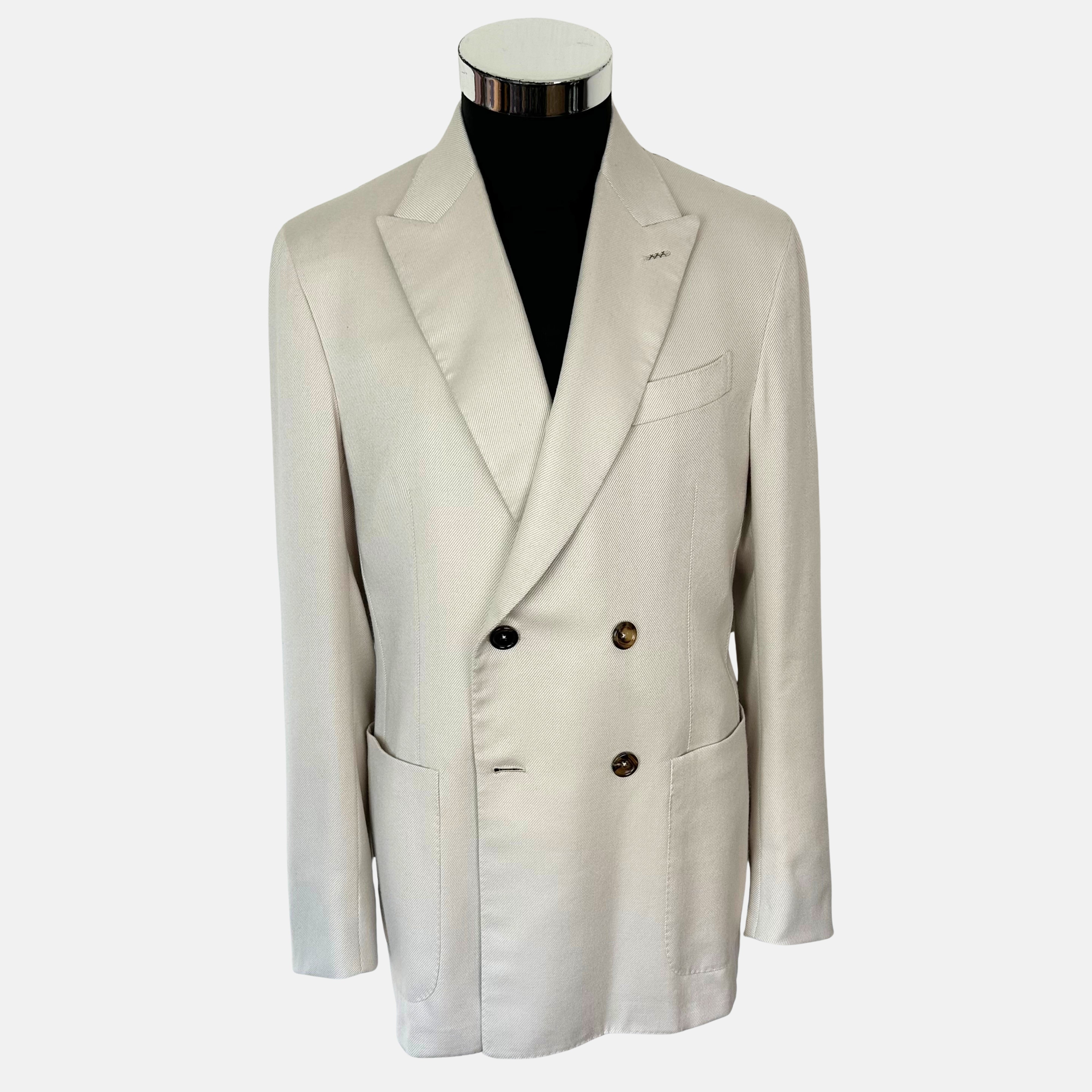 Ecru Double Breasted Blazer made of Cotton/Silk/Cashmere (EU 48)