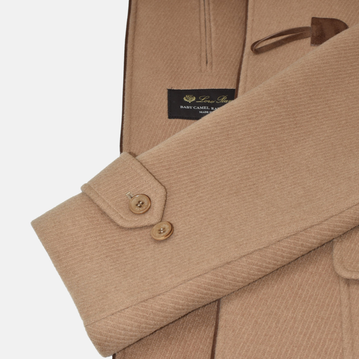 Beige Baby Camel Montgomery Coat/Leather Details with Detachable Hood (XL)