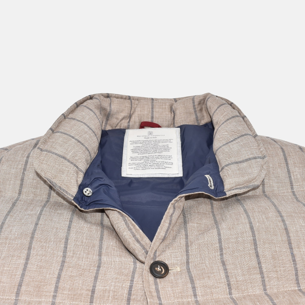Beige-Blue Striped Vest made of Linen/Wool/Silk (L)