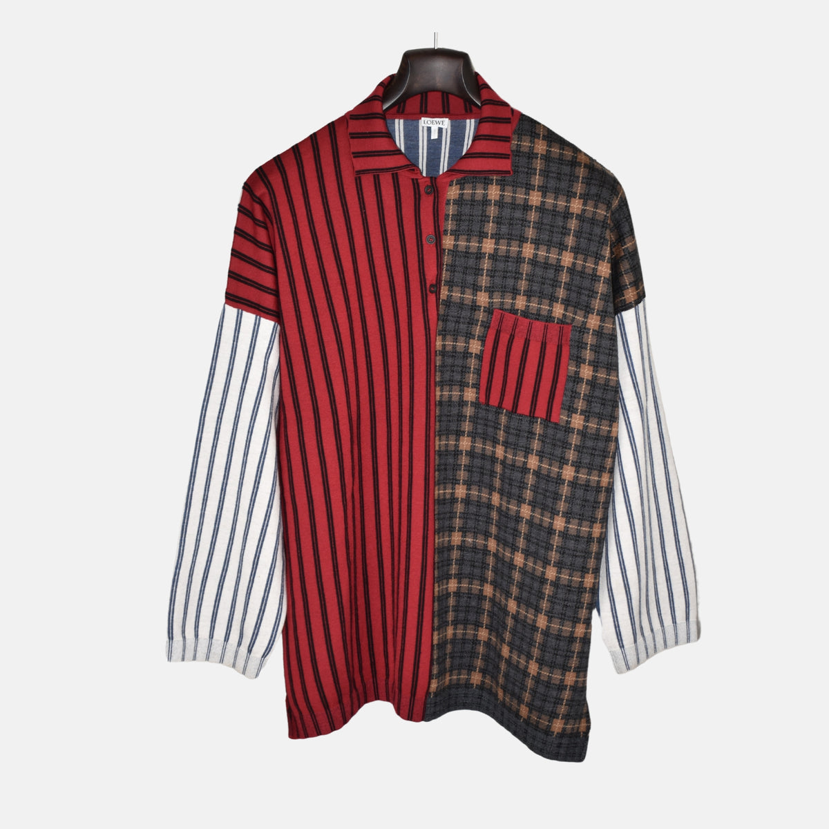 Multicoloured Patterned Longsleeve Polo made of Cotton (M)