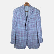 Blue/Purple Checked Blazer made of Virgin Wool/Silk/Linen (60)