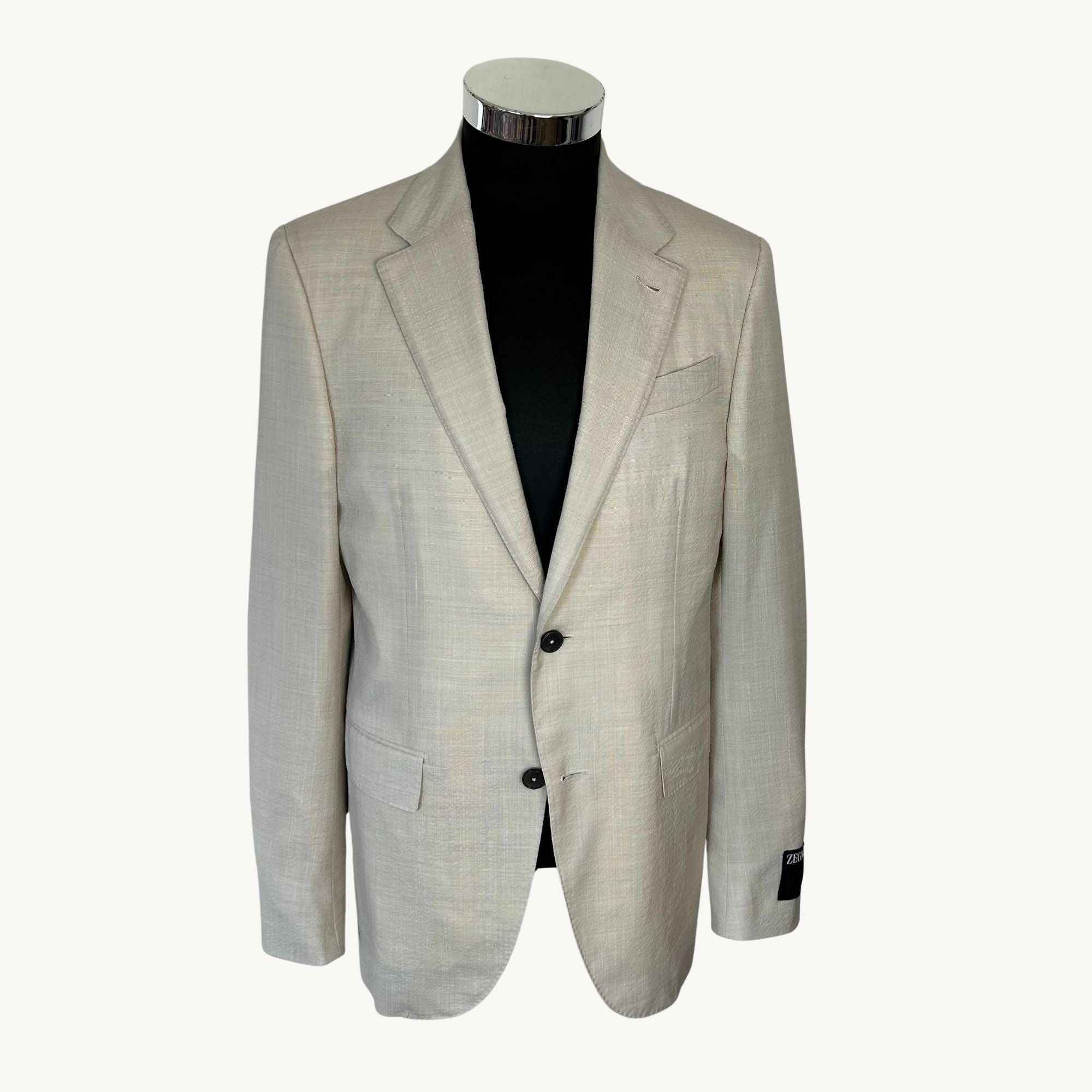 Ecru Trofeo Seersucker Suit made of Wool/Silk/Linen (EU 48)