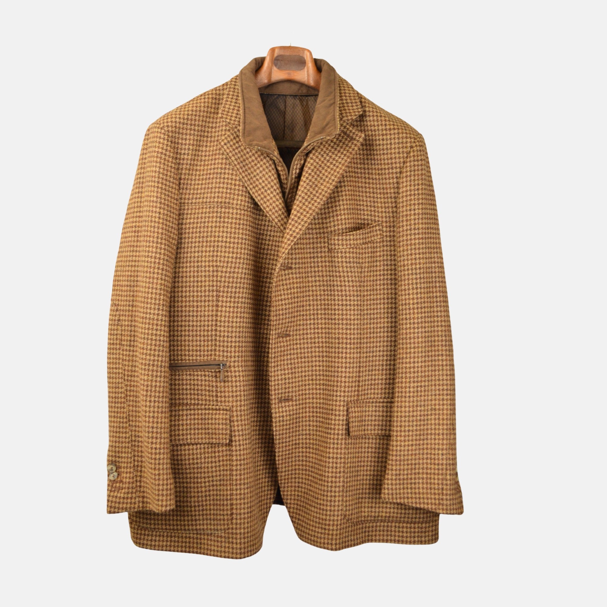 Camel Brown Checked Blazer made of Virgin Wool (58)