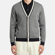 Black-Cream Patterned Cardigan made of Cashmere/Silk (M)