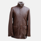 Brown Leather Jacket with Nutria Collar