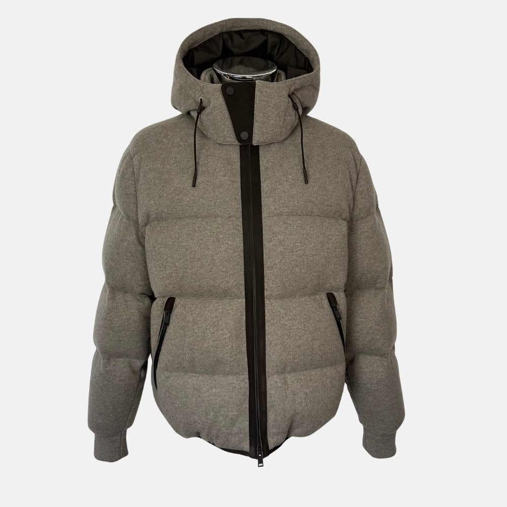Greige Down Quilted Cashmere Jacket (EU 48)