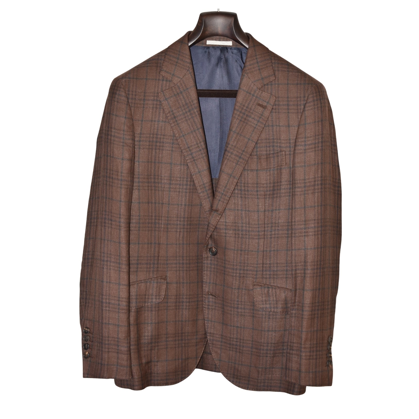 Brwon Checked Suit made of Linen/Wool/Silk (EU 46)