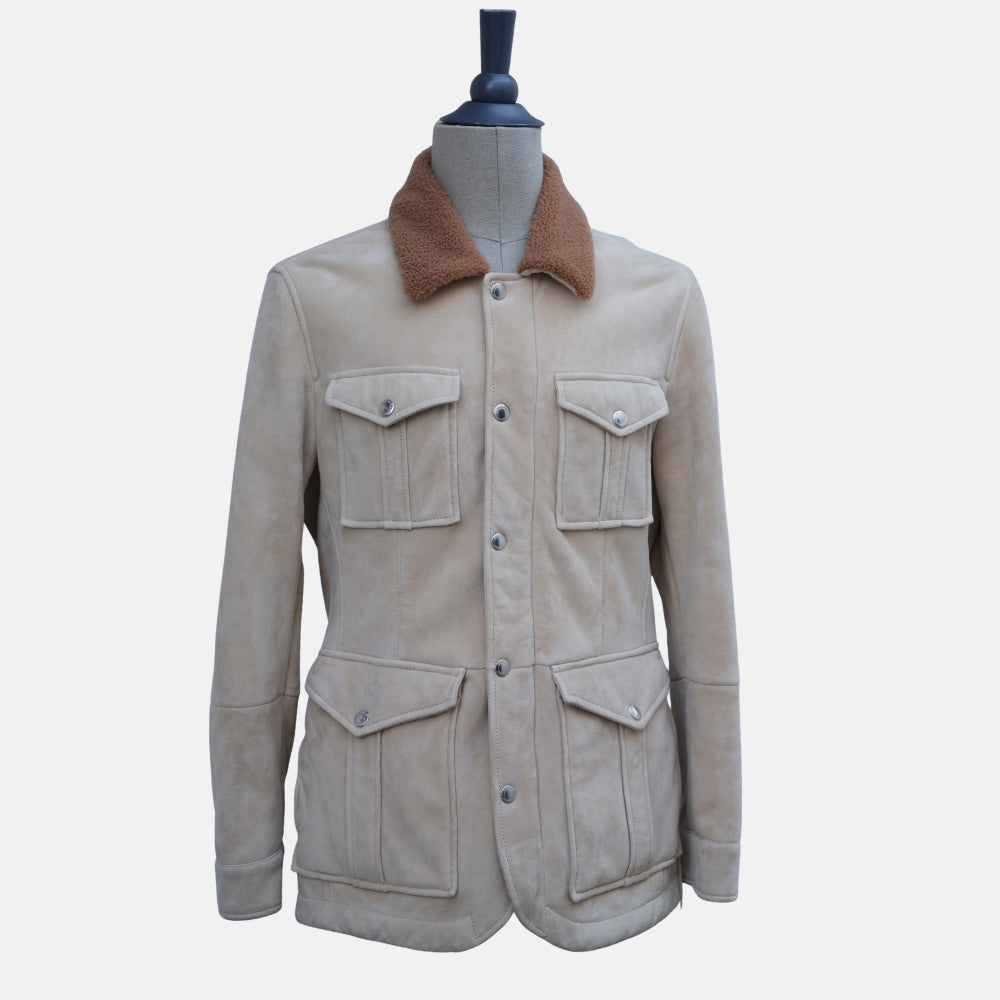 Beige Jacket made of Sheepskin (S)