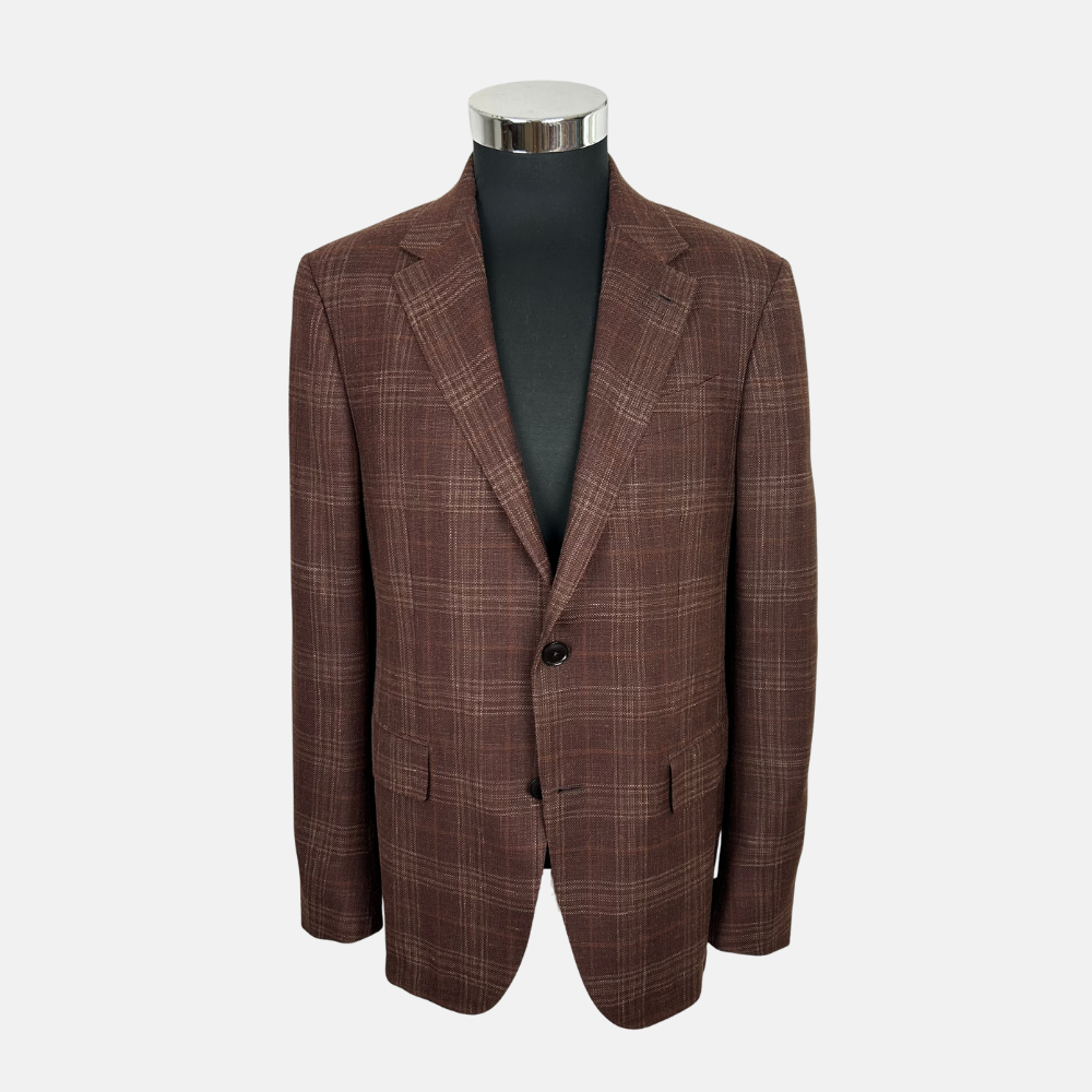 Brown Patterned Blazer made of Wool/Silk/Linen