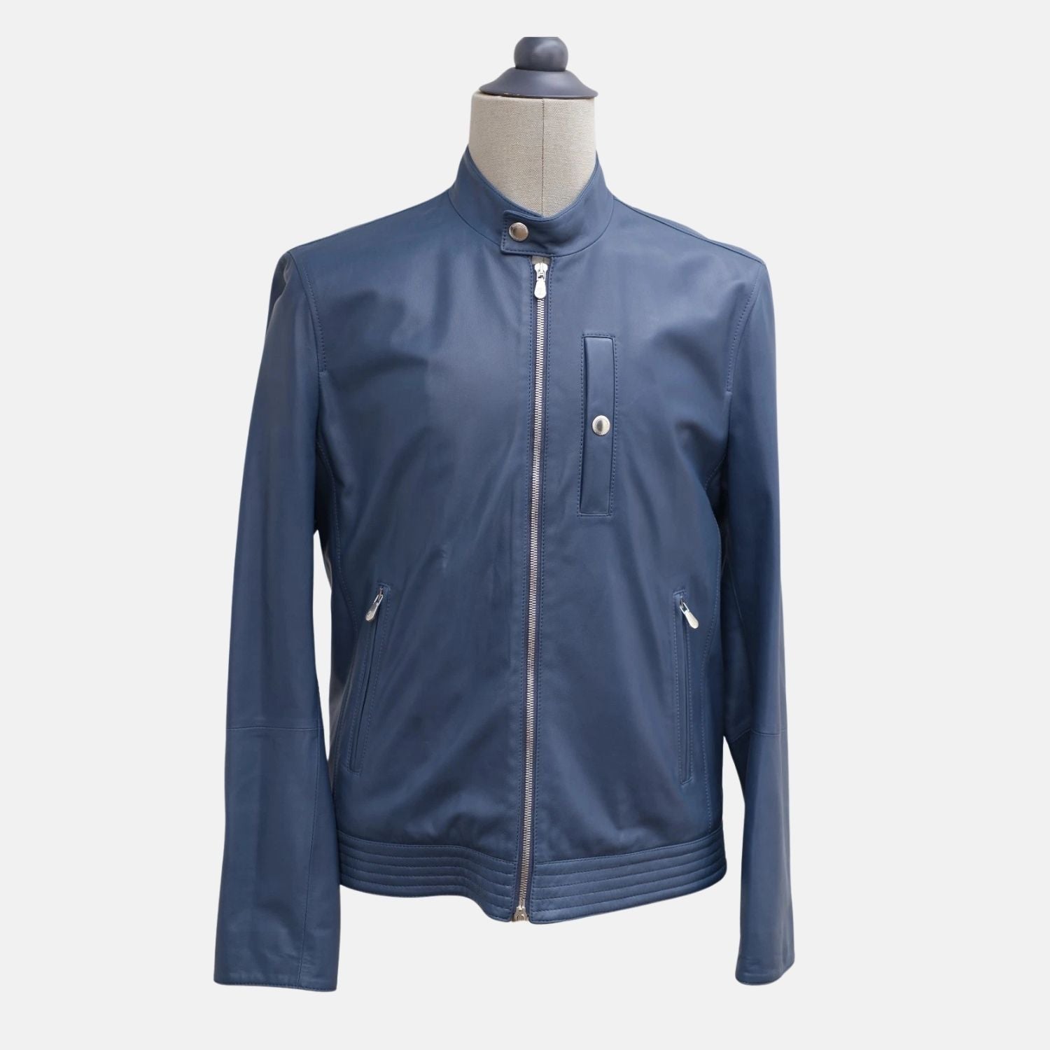 Blue Leather Biker Jacket (M)