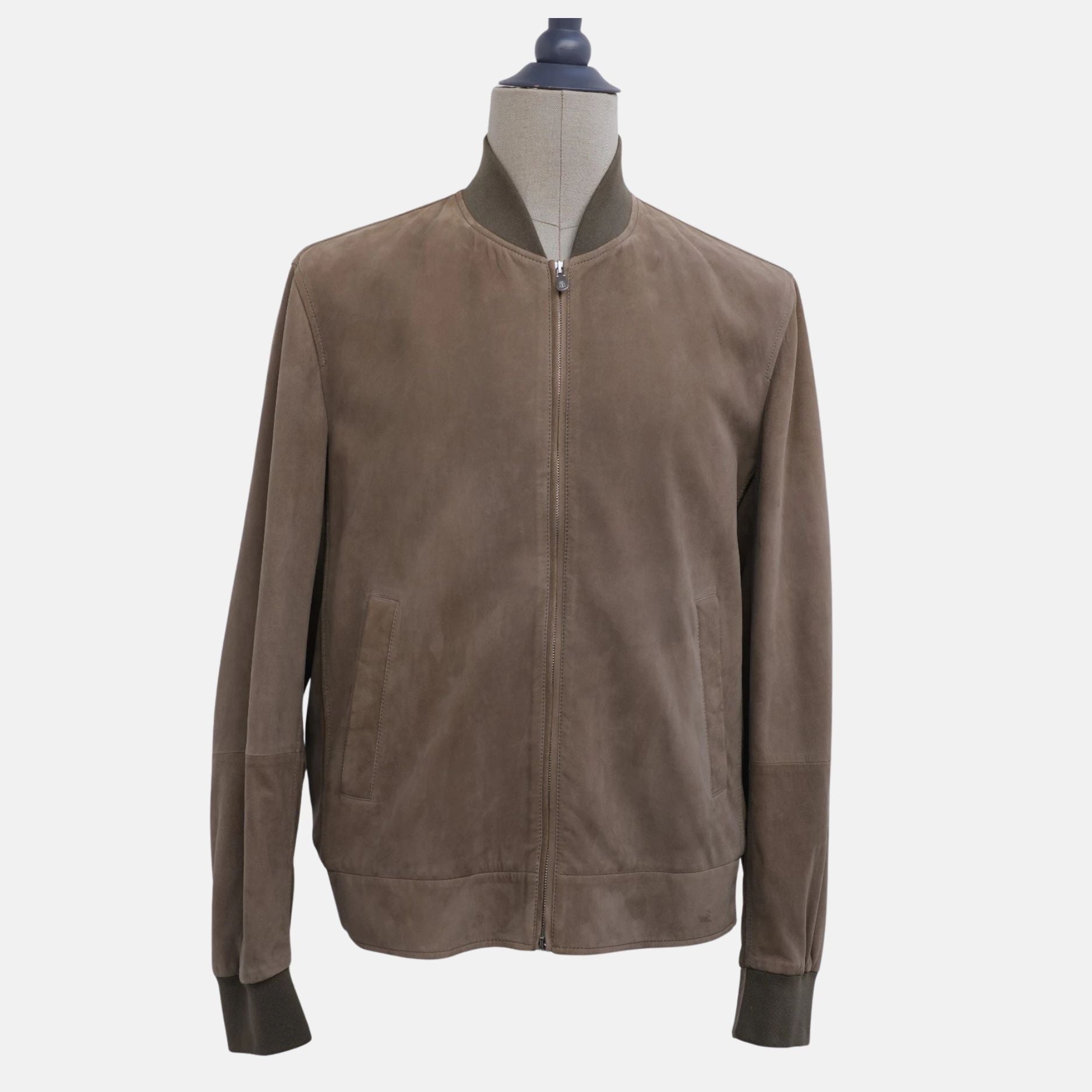Olive Suede Bomber Jacket (M)