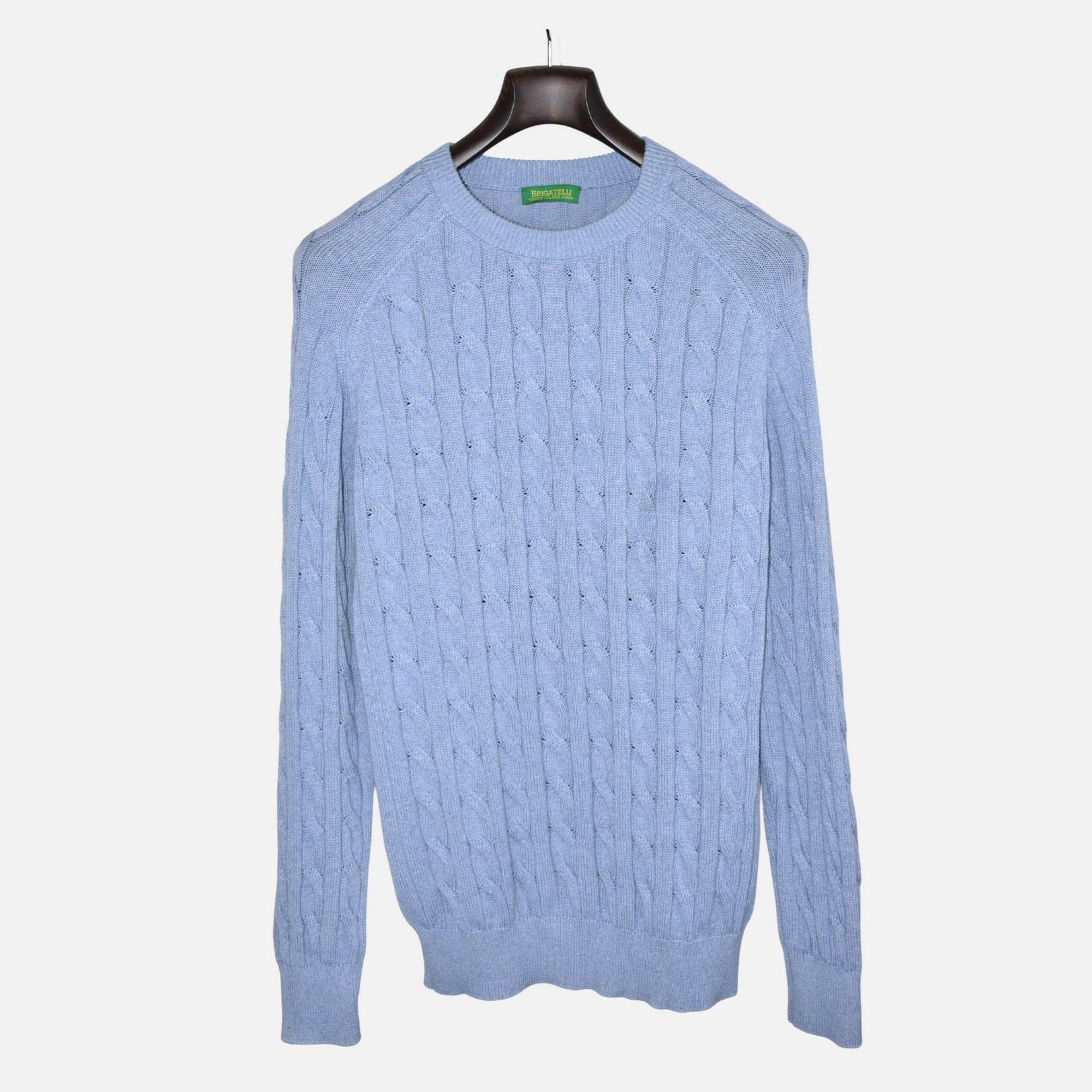 Light Blue Cable Knit Sweater made of Cotton (XXL)