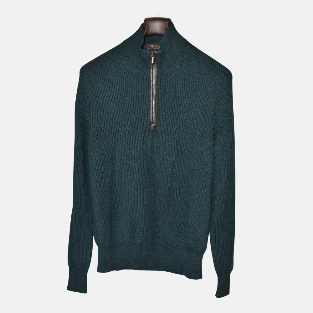 Green Halfzip Sweater made of Virgin Wool/Silk (EU 52)