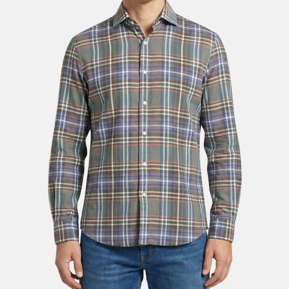 Multicoloured Checkered Sirt made of Cotton (S)