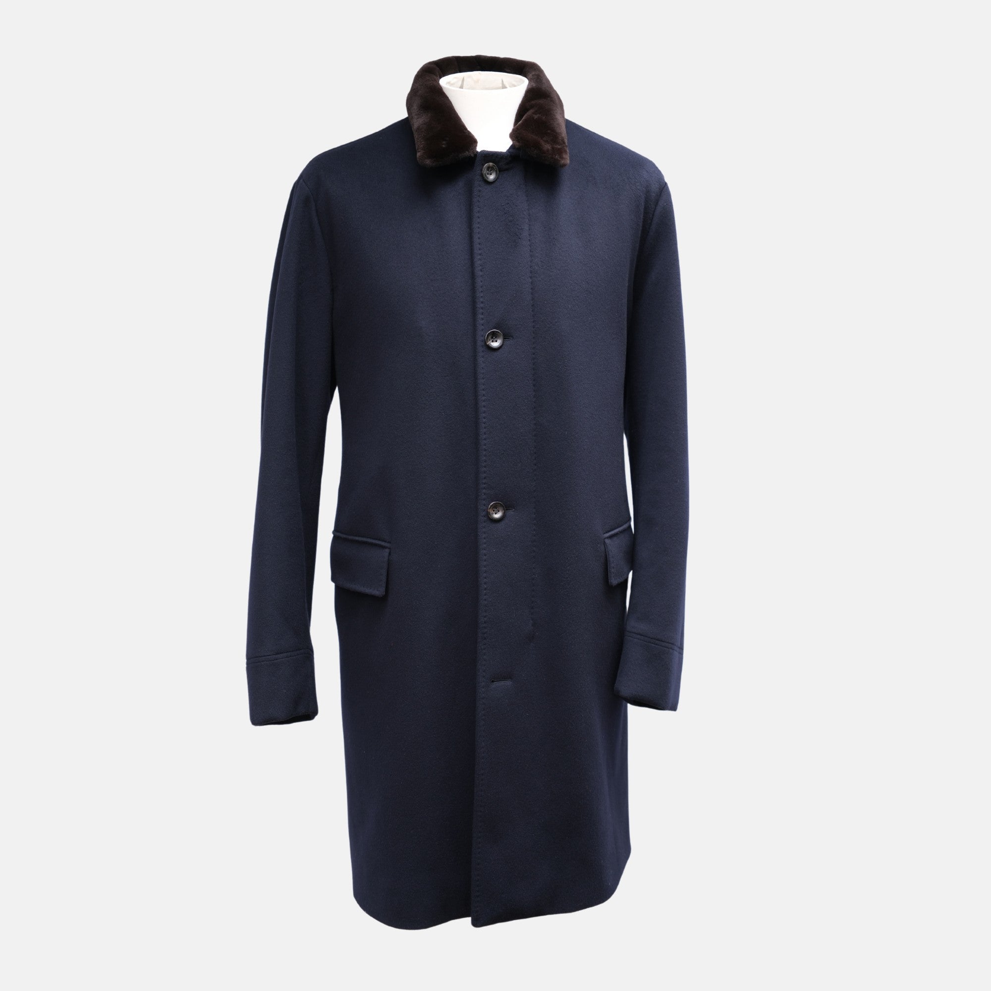 Navy Blue Vicuna Coat with Mink Collar (XL)