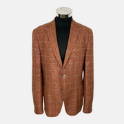 Brick Red Patterned Jacket made of Virgin/Wool/Linen/Cotton (EU 54)