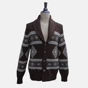 Brown/Creme Patterned Cashmere Cardigan (EU 52)