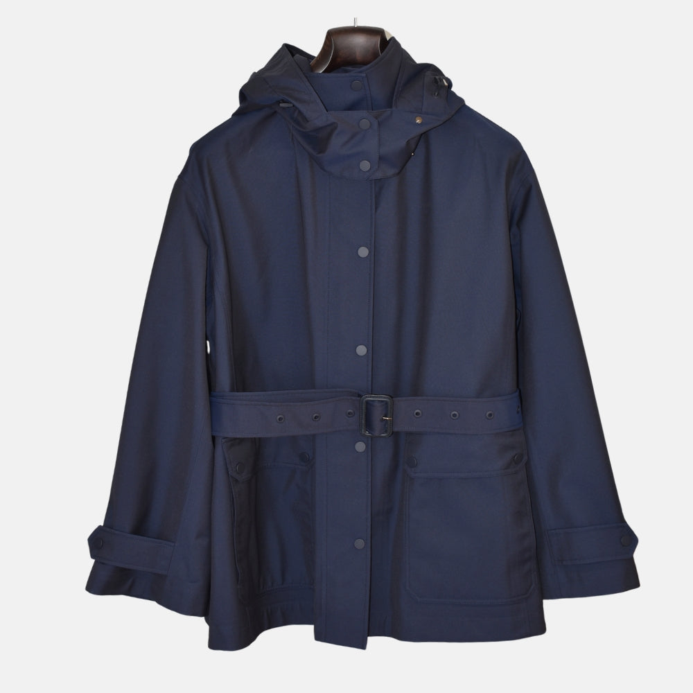 Navy Hooded Rain Jacket made of Virgin Wool/Polyamide (L)