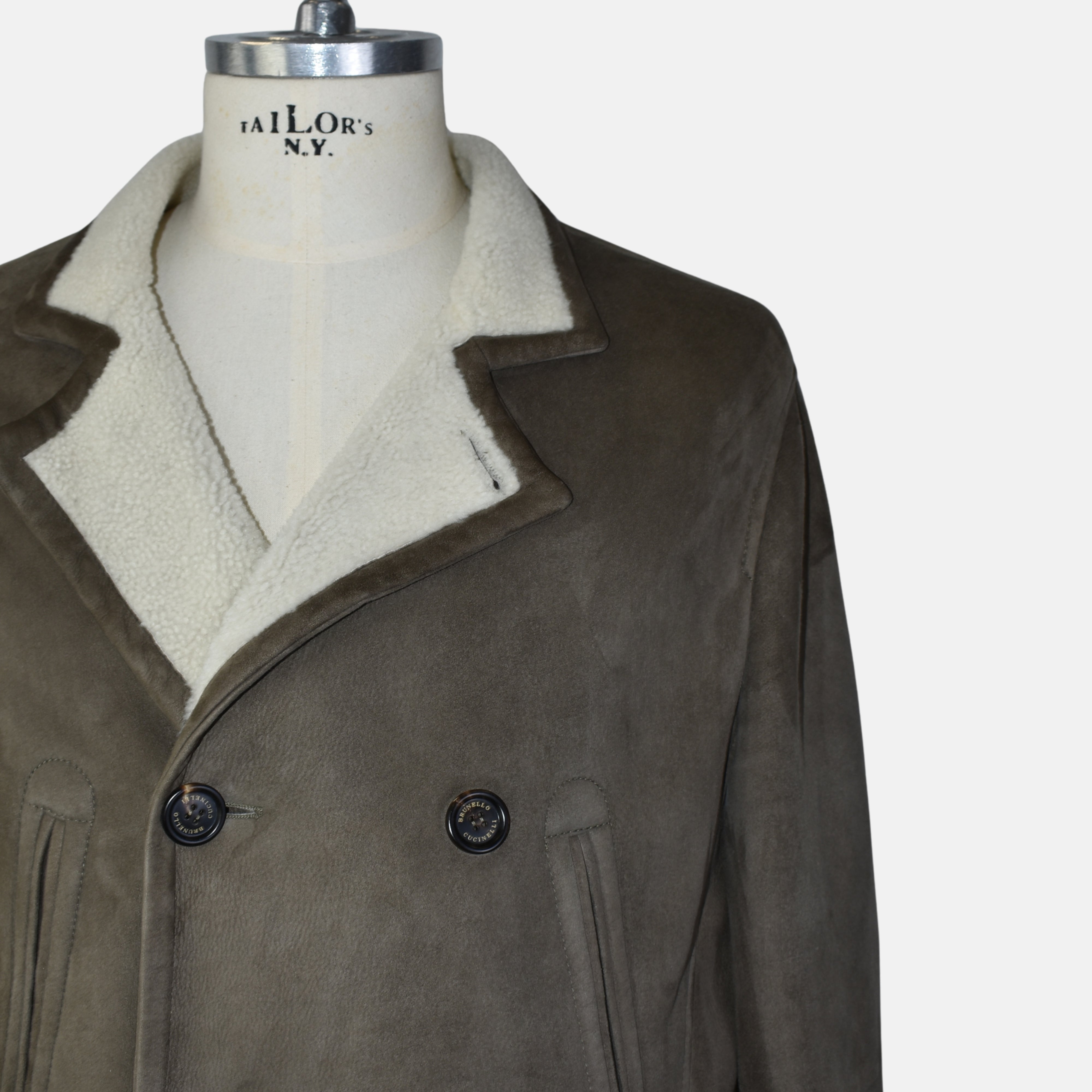Hellbrauner zweireihiger Shearling-Mantel (L)