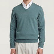 Green V-Neck Knit Cashmere Sweater (EU 52)
