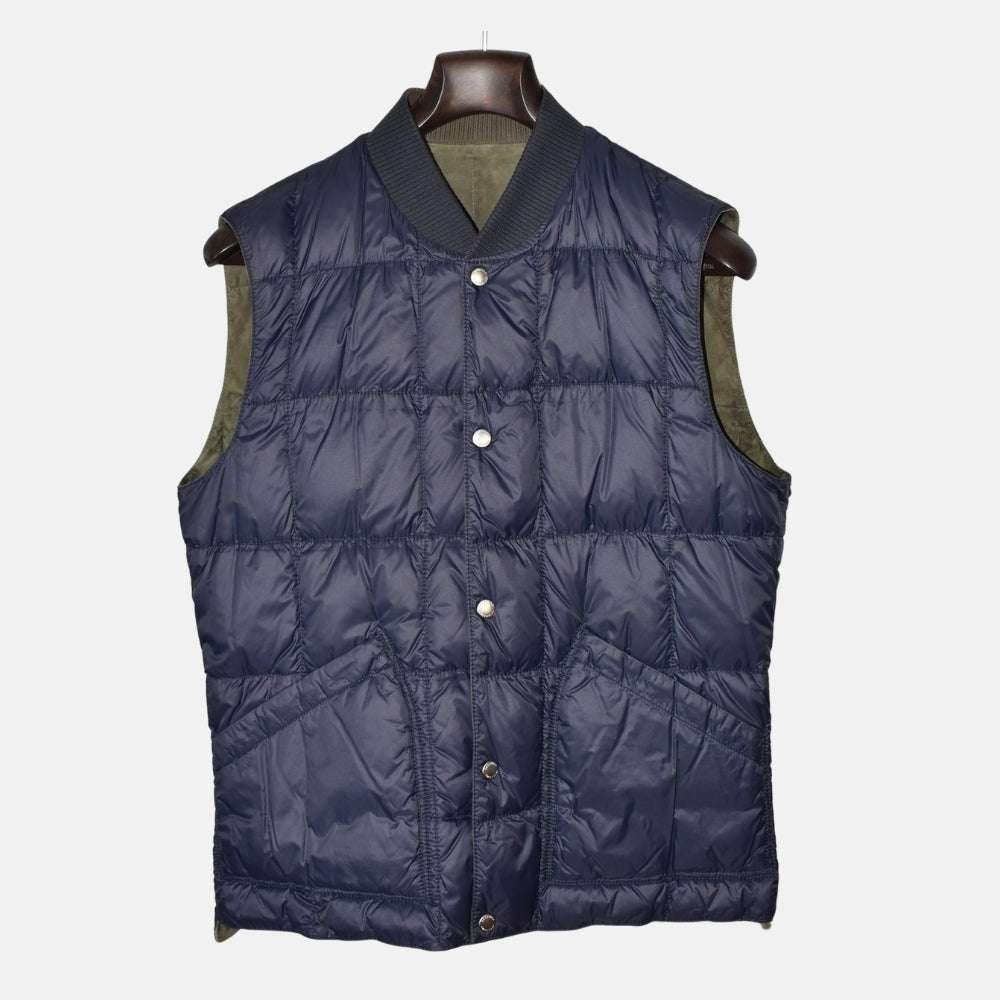 Olive Reversible Suede Down Vest (M)