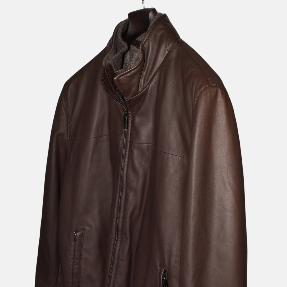 Brown Leather Jacket with Cashmere Details (EU 58)