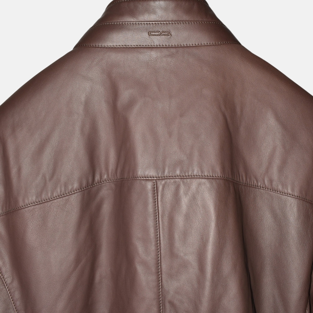 Brown Leather Jacket with Cashmere Details (EU 58)