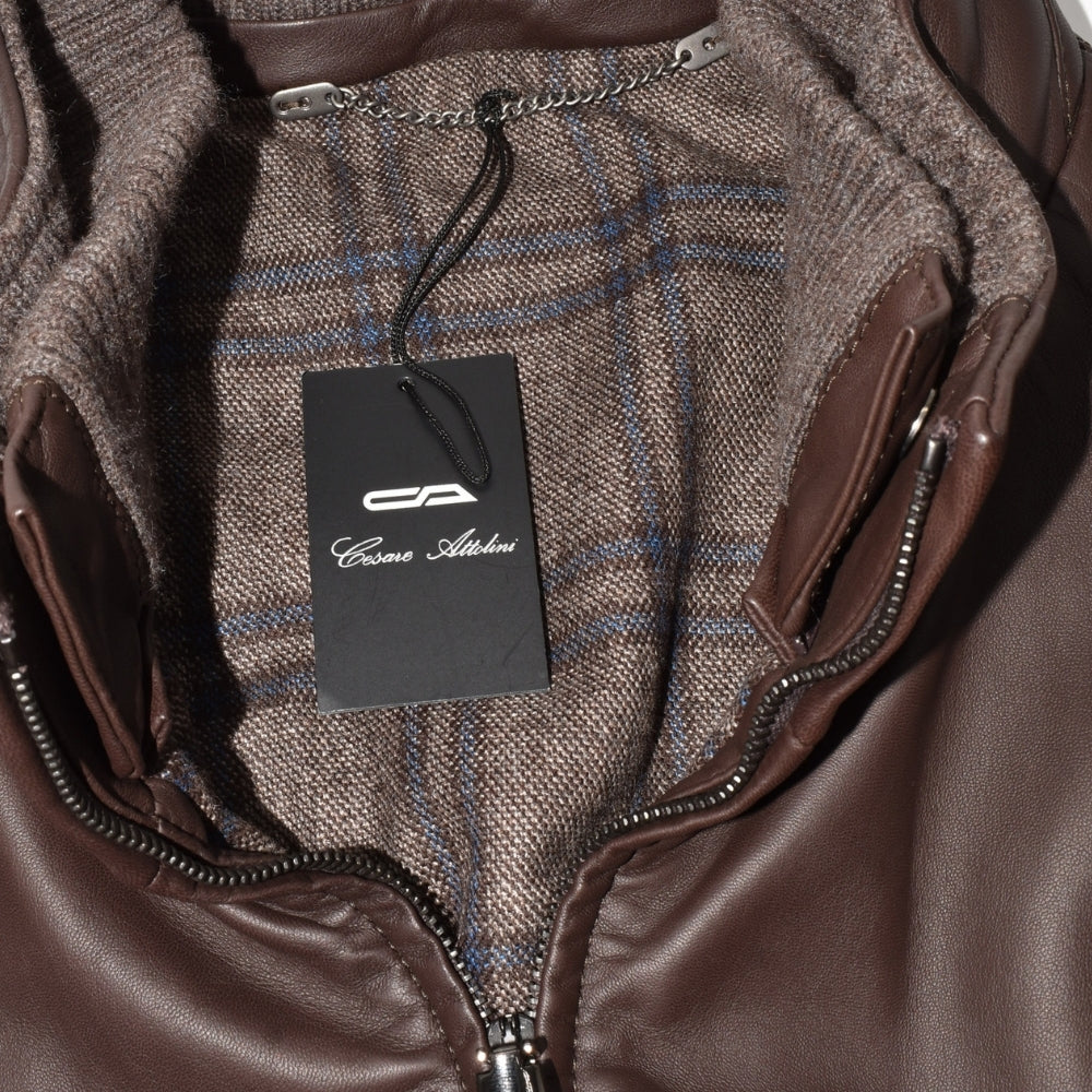 Brown Leather Jacket with Cashmere Details (EU 58)