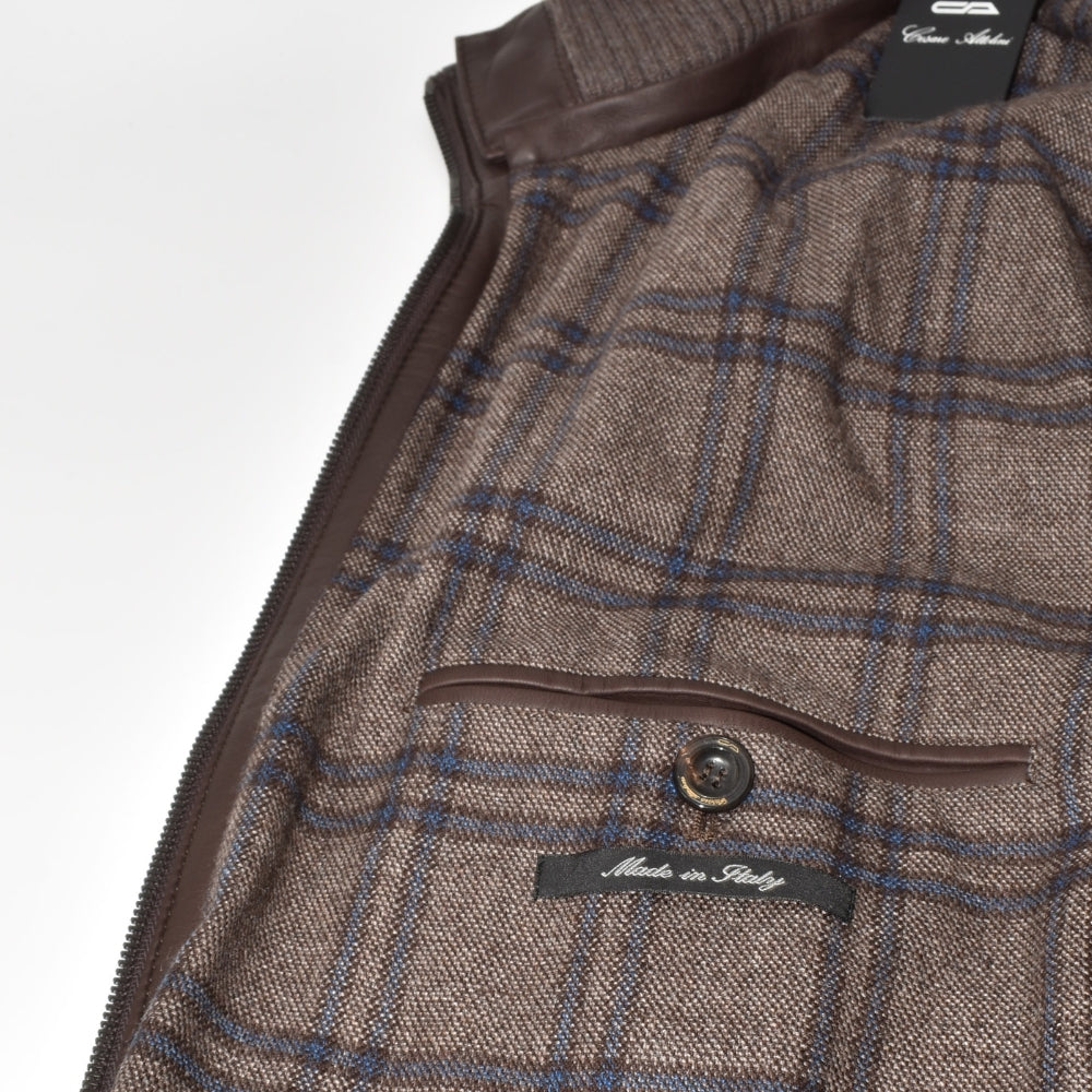 Brown Leather Jacket with Cashmere Details (EU 58)