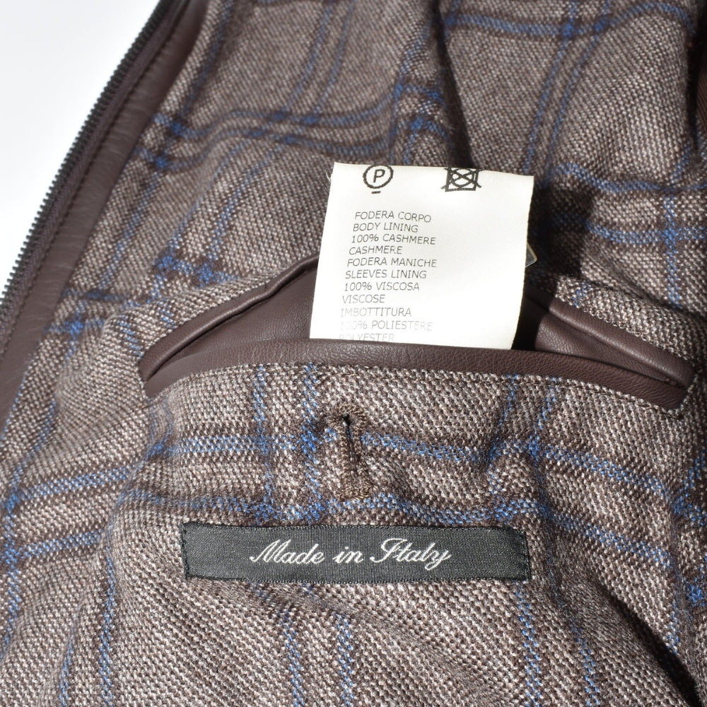 Brown Leather Jacket with Cashmere Details (EU 58)