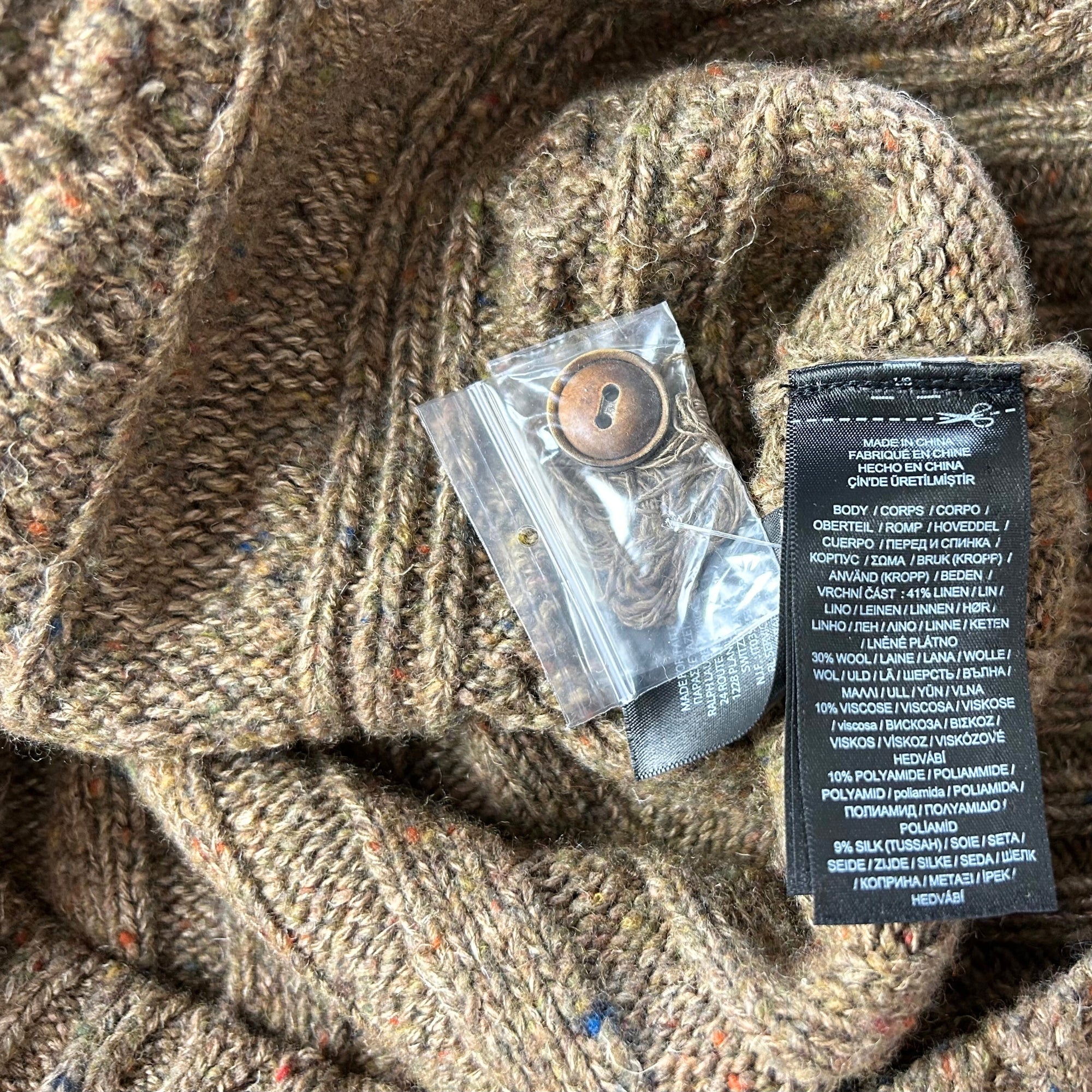 Brown Patterned Sweater made of Linen/Wool/Viscose/Polyamide/Silk (M)