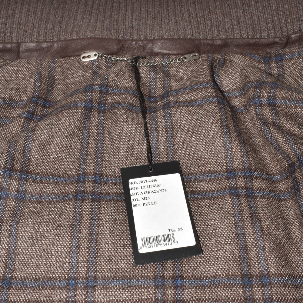 Brown Leather Jacket with Cashmere Details (EU 58)