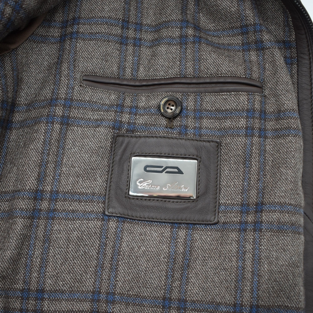 Brown Leather Jacket with Cashmere Details (EU 58)