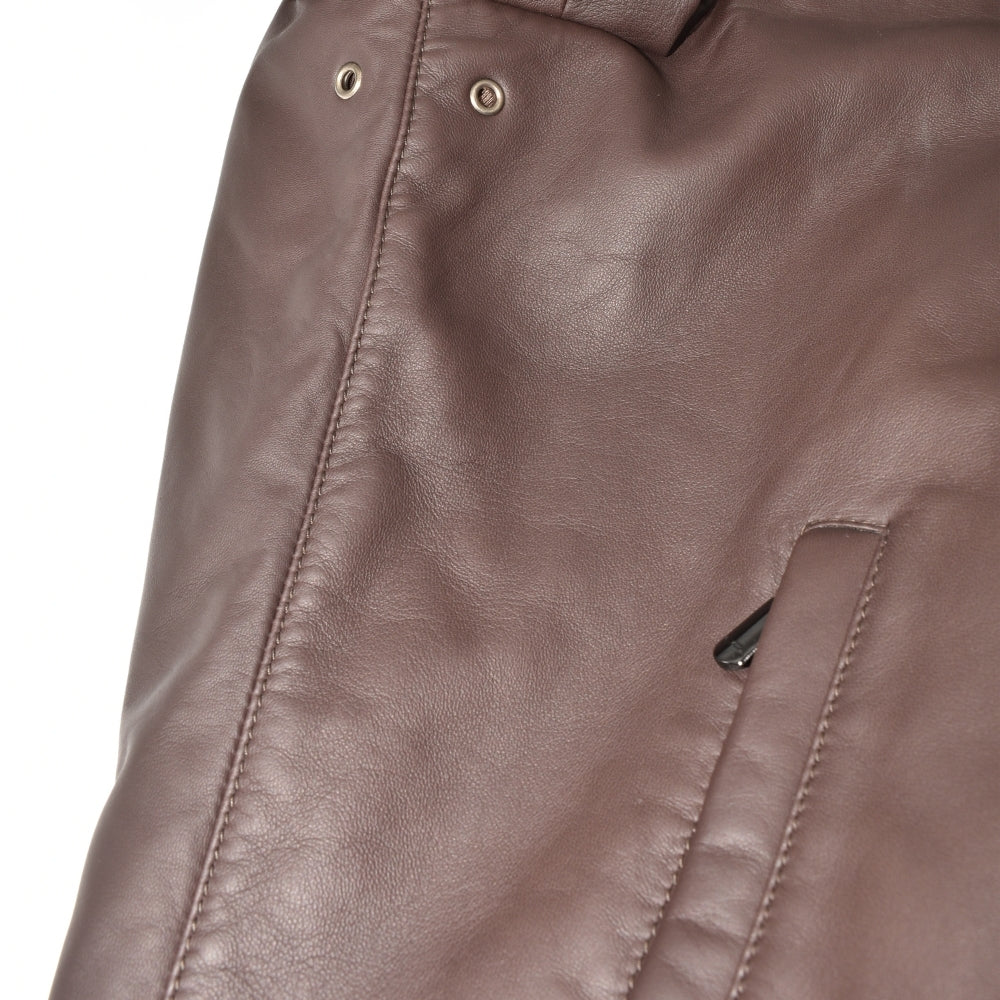 Brown Leather Jacket with Cashmere Details (EU 58)