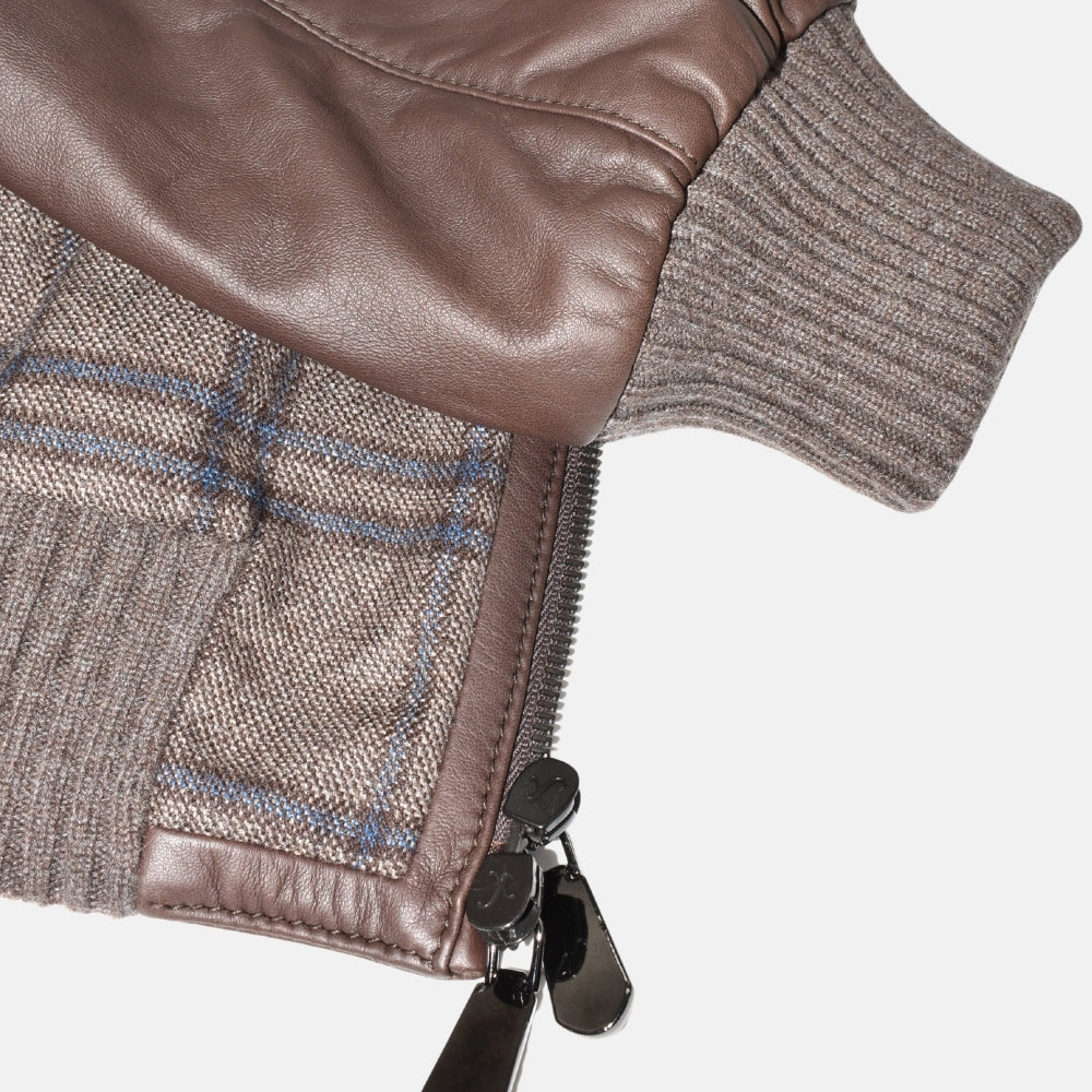 Brown Leather Jacket with Cashmere Details (EU 58)