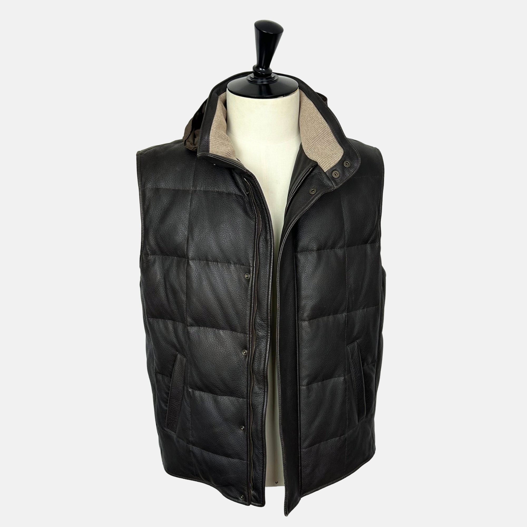 Dark Brown Down Vest made of Leather (L)