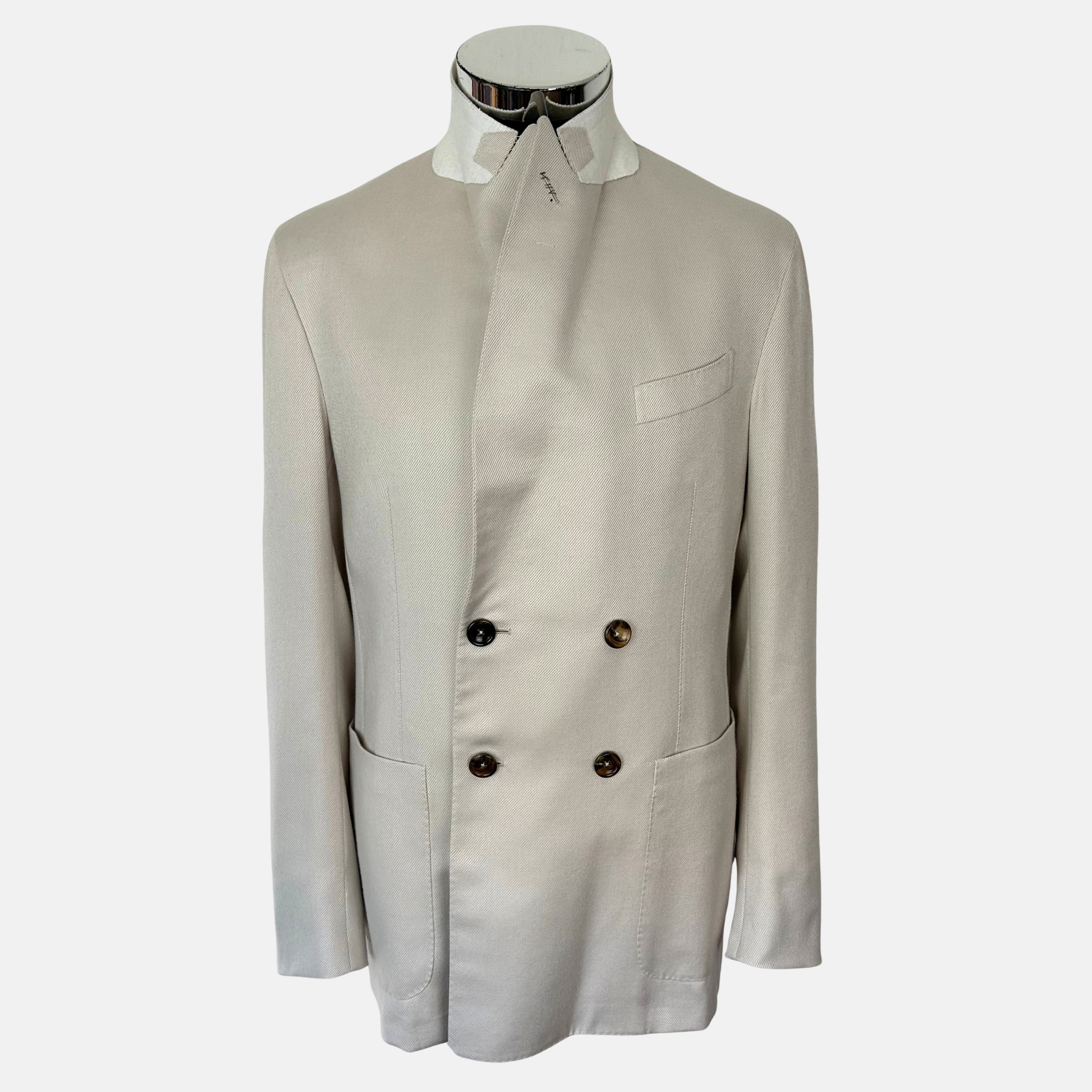 Ecru Double Breasted Blazer made of Cotton/Silk/Cashmere (EU 48)