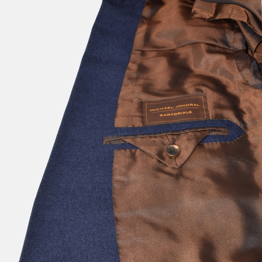 Blauer zweireihiger Flanell-Wollblazer (EU 54)